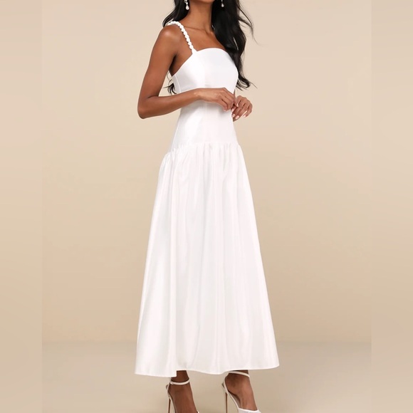 Lulus Modern Adoration White Satin Backless Lace-Up Maxi Dress - Picture 3 of 9